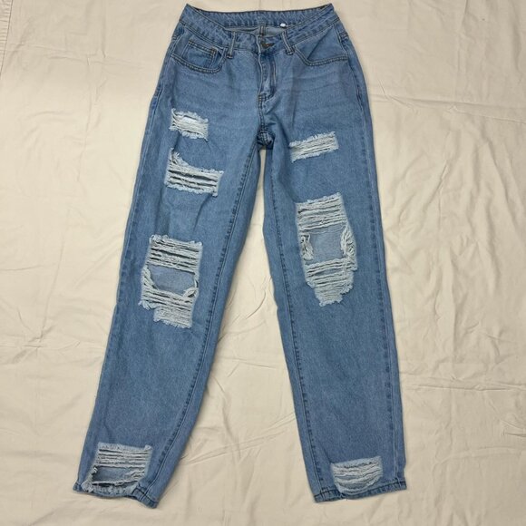 SHEIN Distressed Blue Jeans Size 4 | Y2K Indie Streetwear Denim - Picture 1 of 3